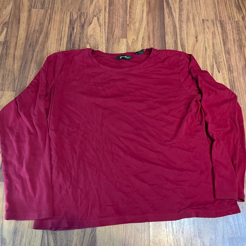 Eddie Bauer Long Sleeve T-Shirt Womens Large Burgundy Red 100% Cotton Crew Neck